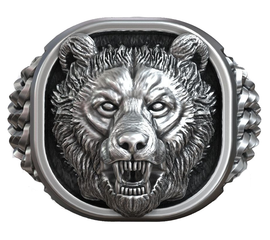 Signet Ring Men - 22g Viking Bear Head Nordic Ornament