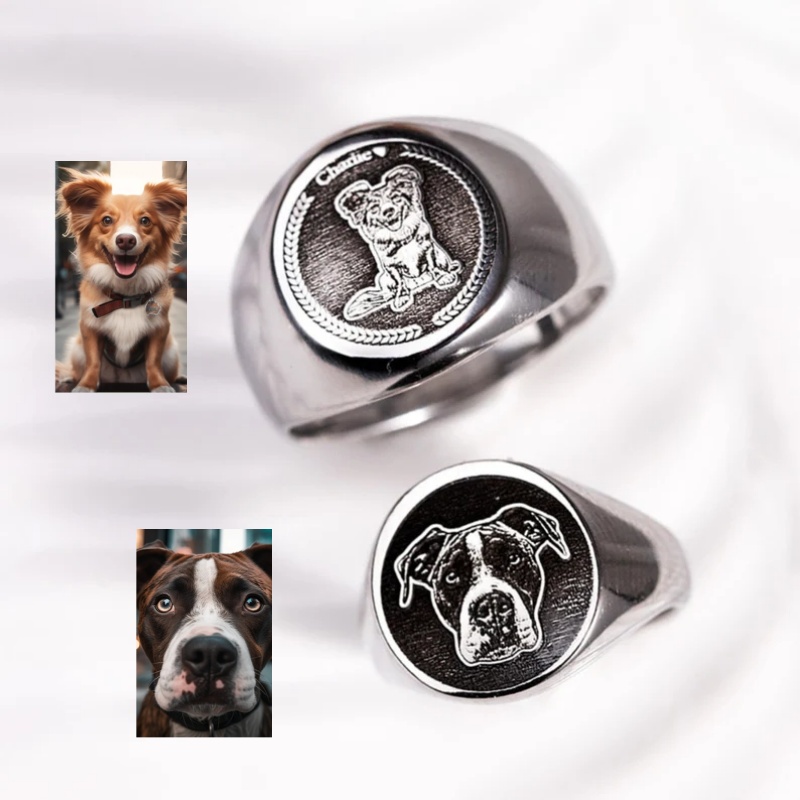 Signet Ring Men - Custom Engrave Photo Signet Ring For