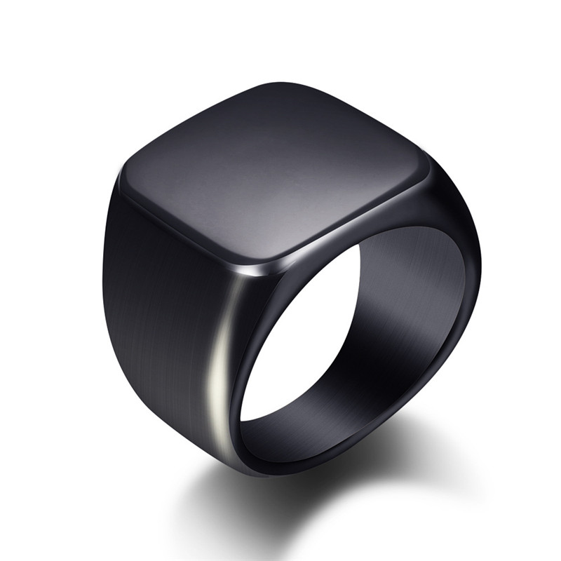 Signet Ring Men - Fashion Men Black Smooth Stainless Steel