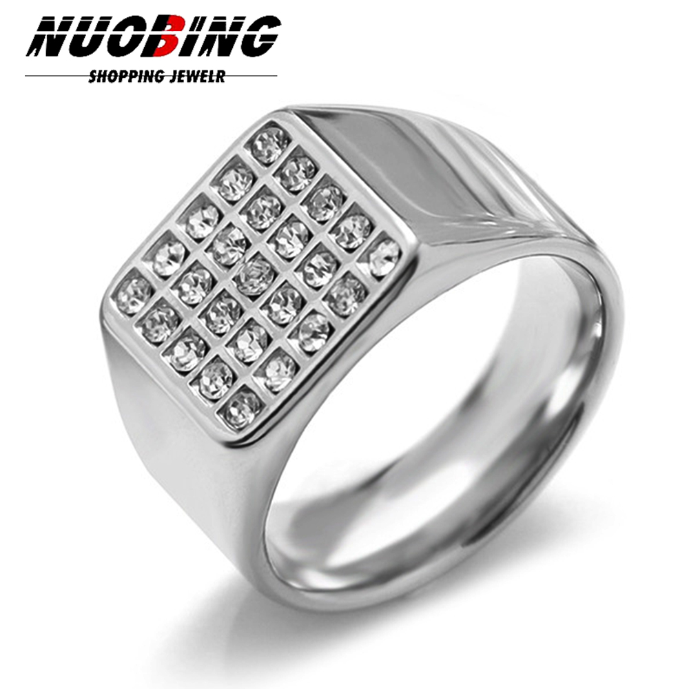 Signet Ring Men - 14mm Delicate Shiny Cubic Zirconia Signet