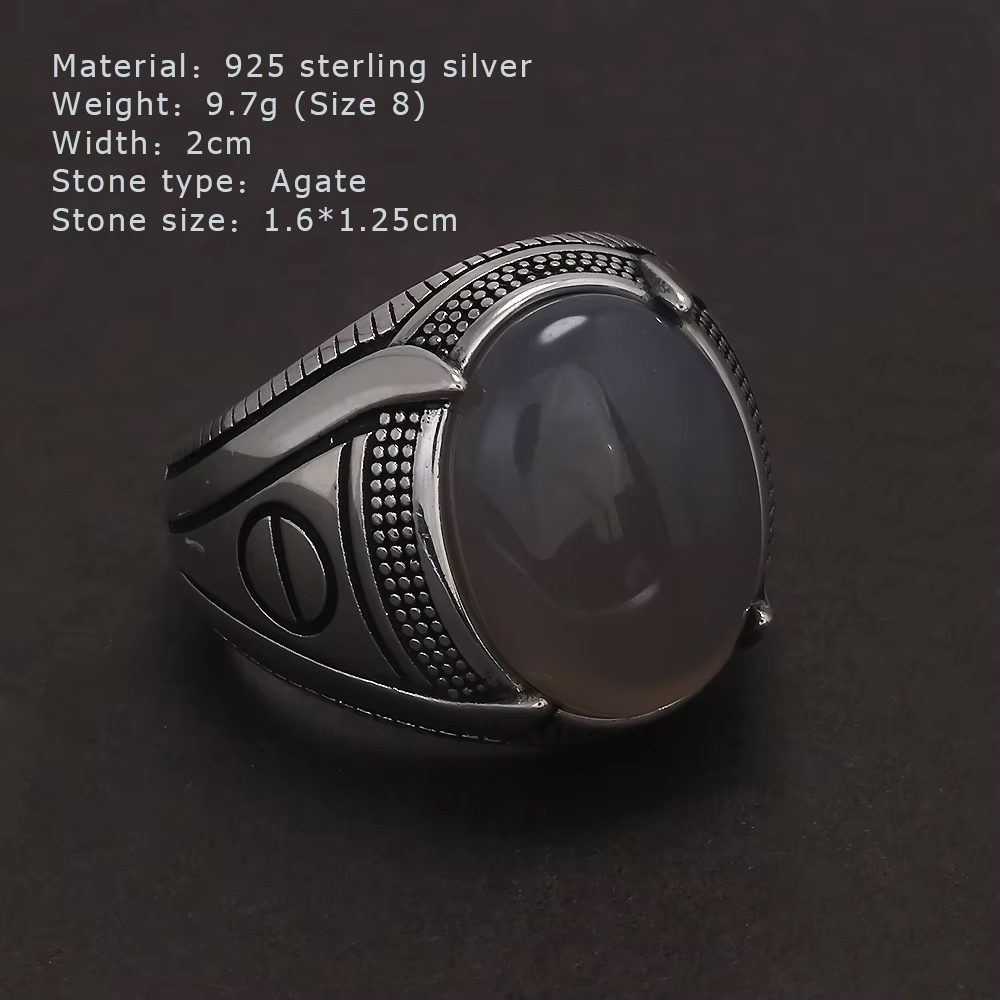 S925 Sterling Silver Agate Sig - Signet Ring Men recension och pris