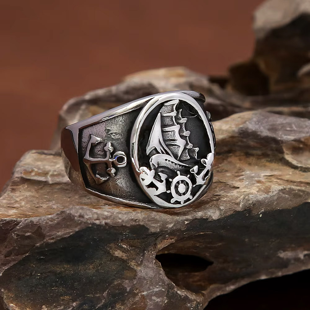 Vintage Nautical Nordic Sailbo - Signet Ring Men recension och pris