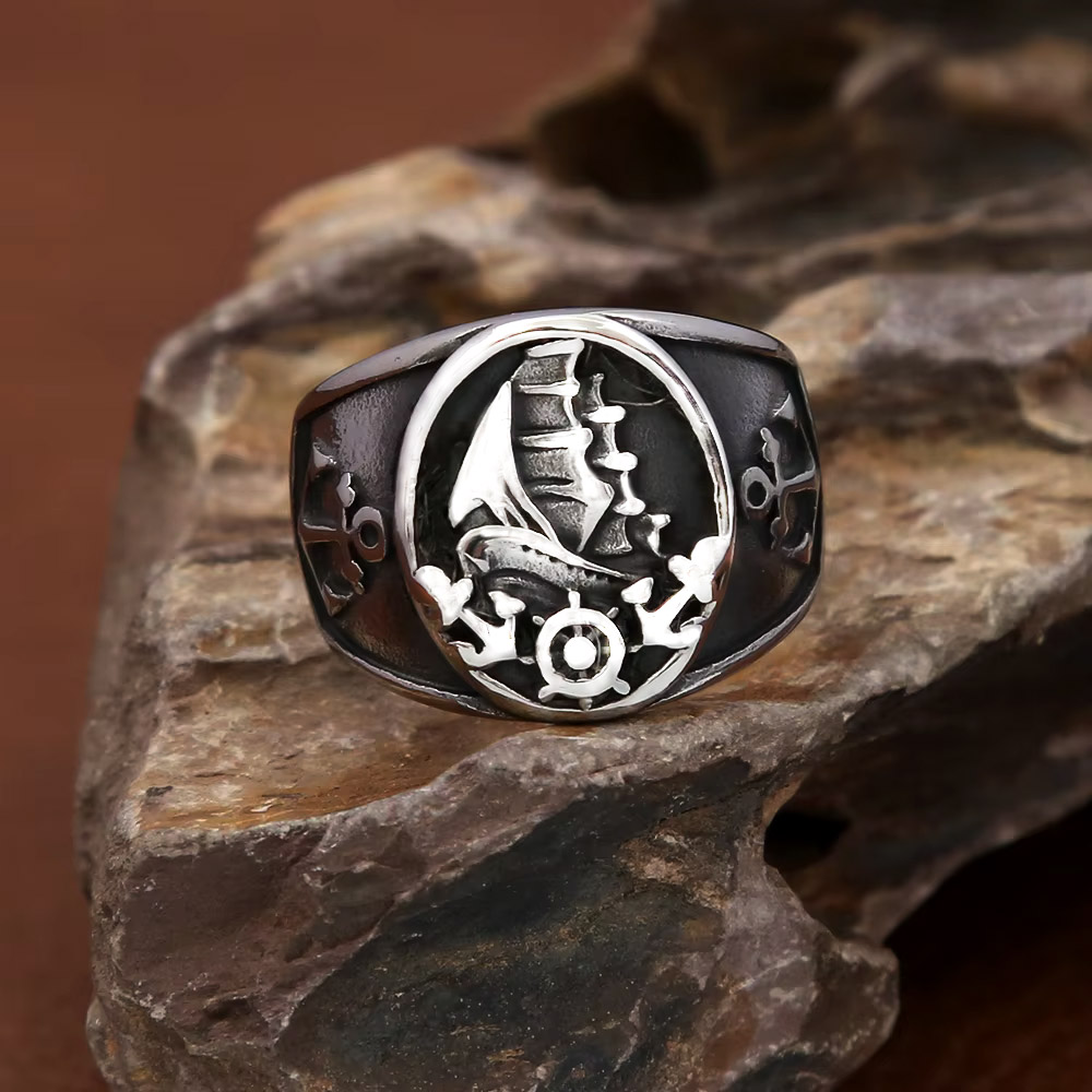Vintage Nautical Nordic Sailbo - Signet Ring Men recension och pris