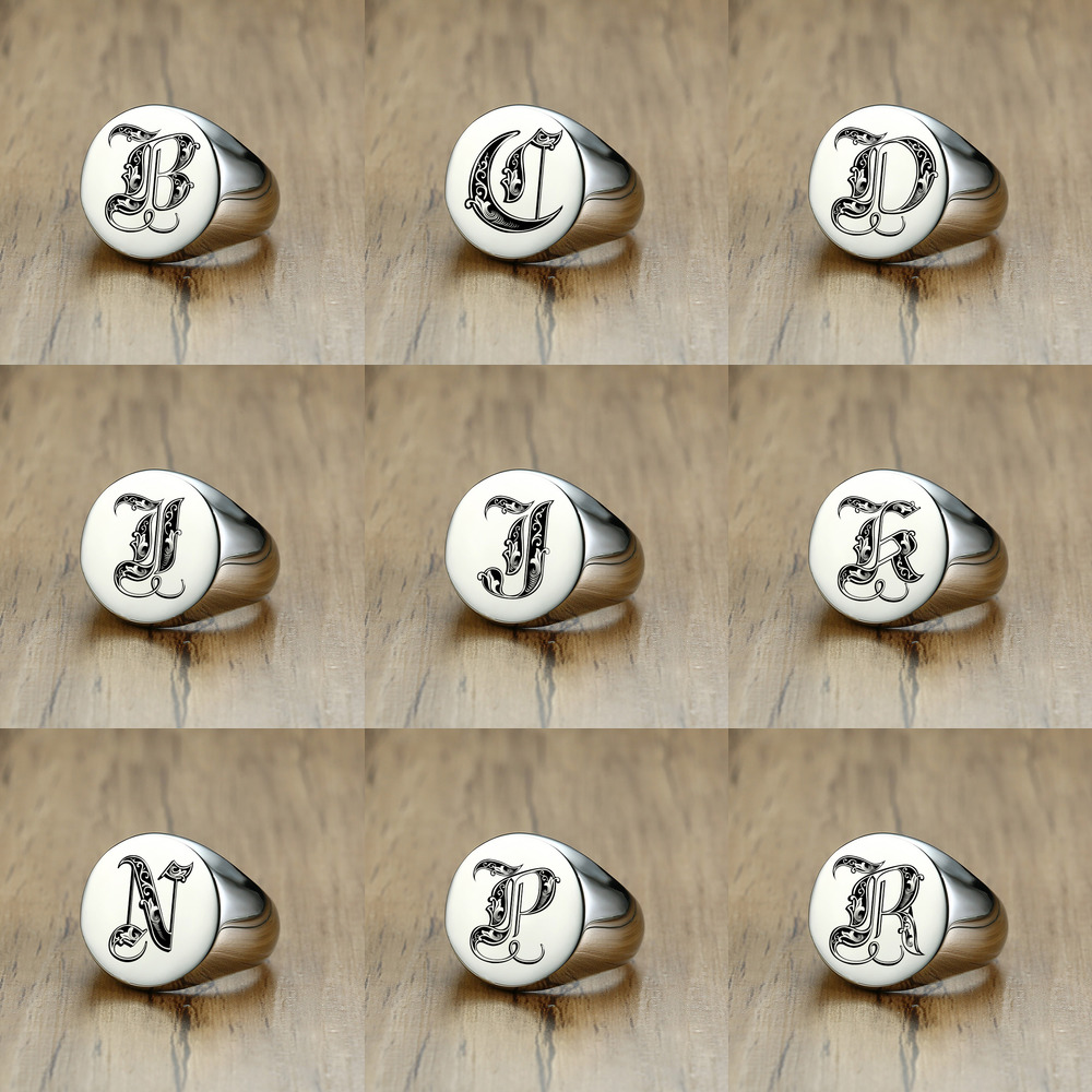 Vnox Stylish Pattern Font Init - Signet Ring Men recension och pris